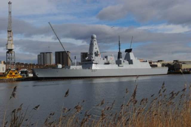 HMS Duncan as seen from the south side of the Clyde. The latest Type 45 Frigate built at BAE Systems at South Street, Glasgow. Launching this week.  Picture Robert Perry  The Scotsman 12th March 2013