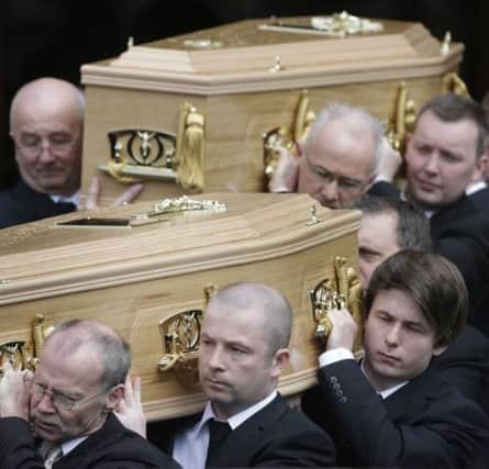 Mourners gather at the funerals of Margaret McDonough and her daughter Nicola in Paisley. Picture: PA