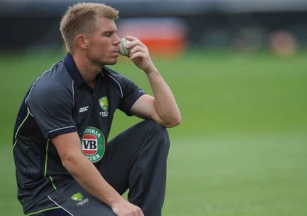 Australia's David Warner is deep in thought during a training session at The Oval. Picture: Getty