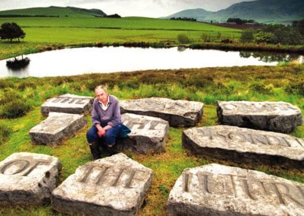 Ian Hamilton Finlay sits in his garden at Little Sparta. Picture: Robert Perry