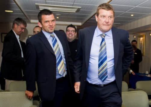 St Johnstone manager Tommy Wright (right) and assistant Callum Davidson face the media. Picture: SNS