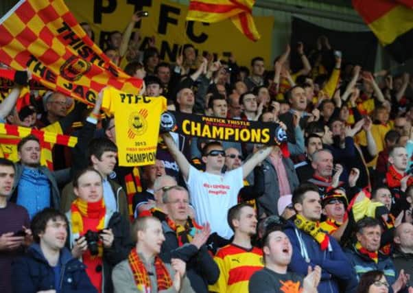 Partick Thistle fans on the day the Jags won the First Division title. Picture: Robert Perry
