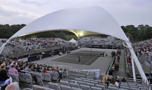 The temporary stands at Raeburn Place were bathed in sunshine for the first day of the Brodies Champions of Tennis event. Picture: Phil Wilkinson