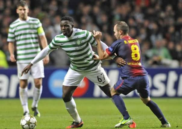 Victor Wanyama takes on Andres Iniesta. Picture: Robert Perry