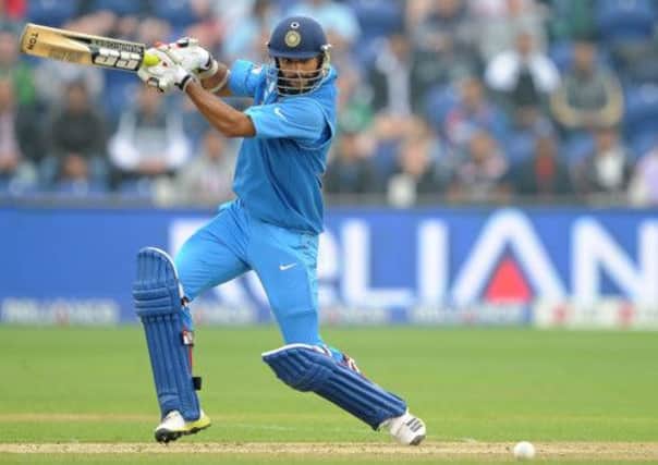 Opener Shikhar Dhawan bats during Indias ICC Trophy semi-final win over Sri Lanka. Picture: Getty