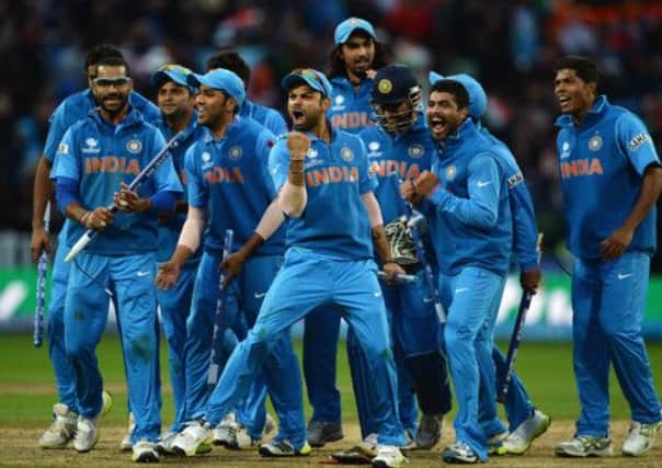 Virat Kohli leads the way as exuberant India celebrate their win over England at Edgbaston. Picture: Getty