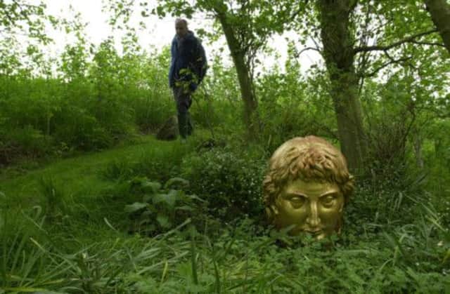 Poet and artist Ian Hamilton Finlay in his garden Little Sparta in South Lanarkshire.  Photo ROBERT PERRY..2/6/2000