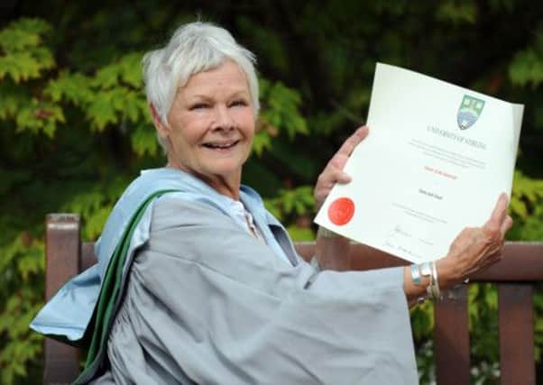 Dame Judi Dench accepts her honorary degree from the University of Stirling. Picture: Jane Barlow