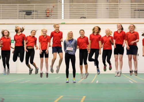 Lynsey Sharp, centre, at her old school, The Mary Erksine Edinburgh. Picture: Jane Barlow