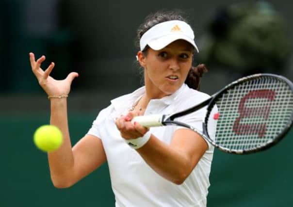 Laura Robson hits a shot during her match with Mariana Duque-Marino. Picture: Getty