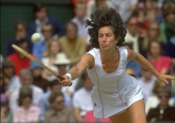 Virginia Wade plays a shot during the 1977 Wimbledon final. Picture: Getty