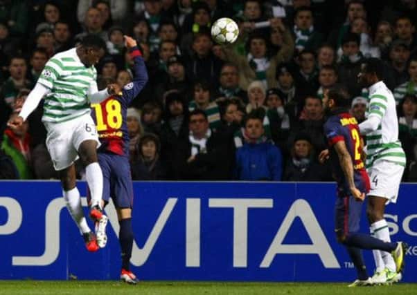 Celtic's Victor Wanyama scores against Barcelona in the Champions League. Picture: Reuters