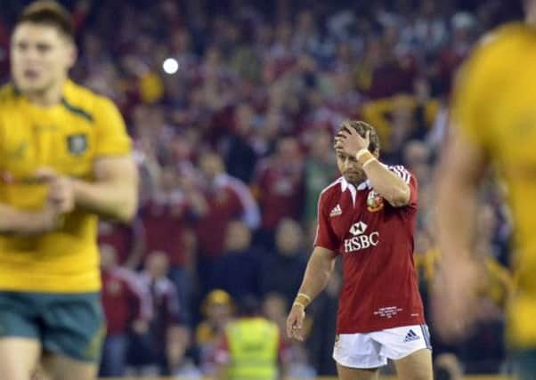 British and Irish Lions'  Leigh Half penny reacts after missing the final penalty kick. Picture: AP