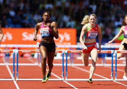 Perri Shakes-Drayton wins the womens 400m Hurdles ahead of Eilidh Child. Picture: Getty