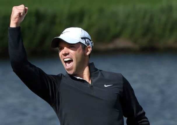 Paul Casey shows his joy after his eagle putt at the 18th to win the Irish Open yesterday. Picture: Getty