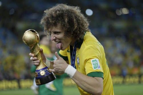 David Luiz celebrates Brazils deserved 3-0 win over Spain in Sundays final in Rio de Janiero. Picture: AP
