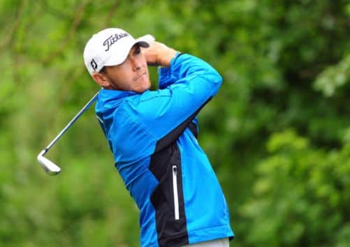 Lloyd Saltman drives off at the 5th at Musselburgh. Picture: Ian Rutherford