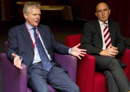 Joint administrator Trevor Birch and Hearts Chief Executive David Southern brief the media. Picture: SNS