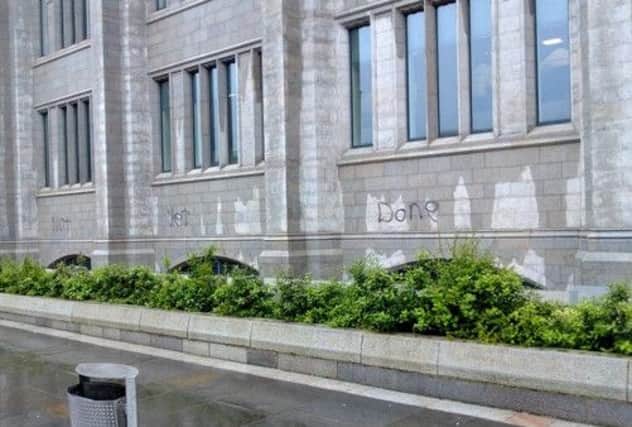 Part of the graffiti on the Marischal College. Picture: Complimentary