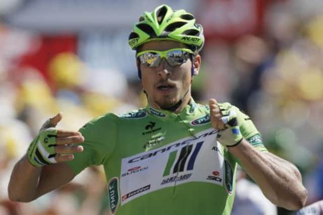 Peter Sagan of Slovakia celebrates as he wins the seventh stage of the Tour de France in Albi. Picture: AP