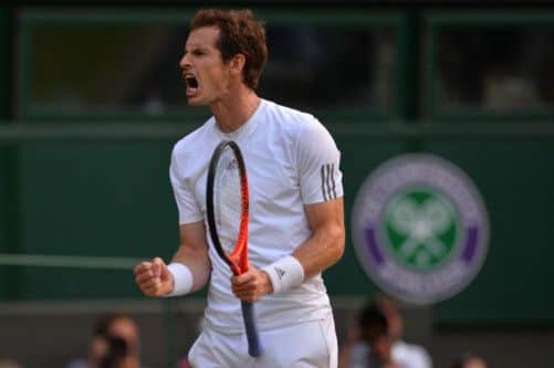 Andy Murray on his way to defeating Jerzy Janowicz at Wimbledon. Getty