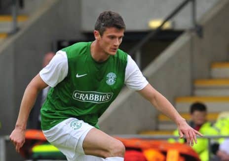 Owain Tudur Jones: First goal for Hibs. Picture: Robert Perry