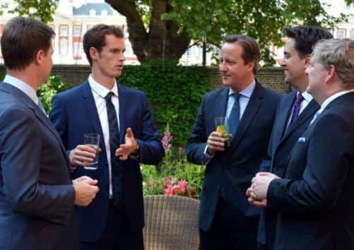 Murray with Nick Clegg, David Cameron, Ed Miliband and Angus Robertson. Picture: Getty
