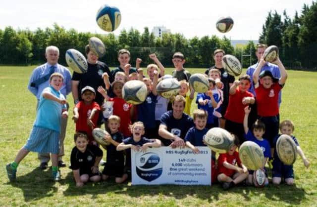 Chris Paterson launches this years RBS RugbyForce Initiative with children at Forrester Rugby Club. Picture: SNS