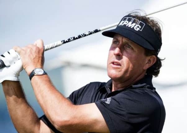 Phil Mickelson watches his drive during Scottish Open practice. Picture: SNS