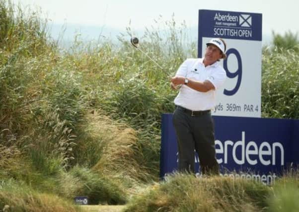 Phil Mickelson tees off on the 9th. Picture: Getty