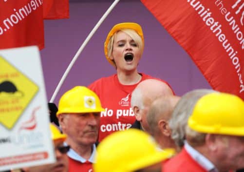 A protest at the Scottish Parliament aimed at firms which blacklisted trade unionists. Picture: Jane Barlow