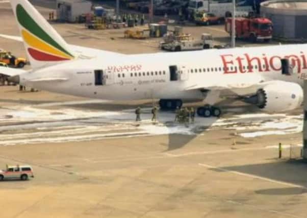 The fire on a parked Ethiopian Airlines Boeing 787 Dreamliner closed runways for 90 minutes. Picture: Sky News