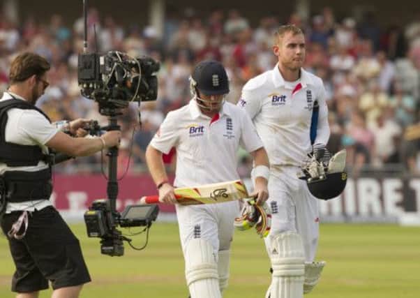 England's Stuart Broad enraged Australia by staying at the wicket despite clearly being caught out. Picture: AP