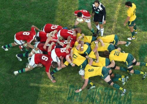 The scrum packs down during the third Lions test. Picture: Getty