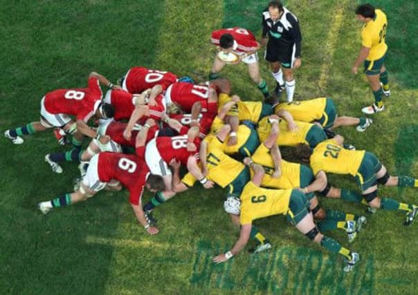 The scrum packs down during the third Lions test. Picture: Getty