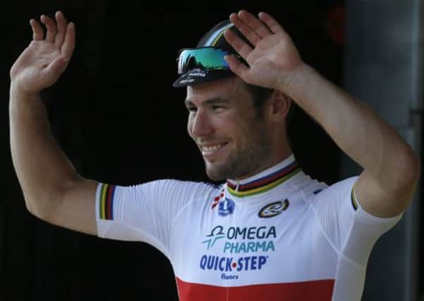 Mark Cavendish celebrates his stage win. Picture: AP