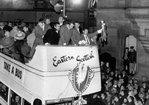 The triumphant Dunfermline Athletic team parade the Scottish Cup through the streets of the town. Picture: PA