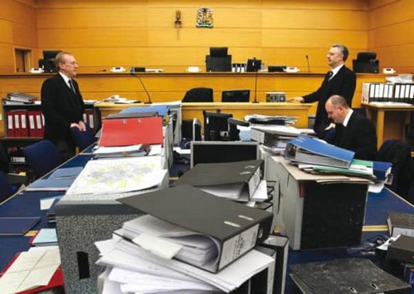 Alex Prentice QC, left, faces John Scott QC in the trial of Nat Fraser, which despite the sensational circumstances, was nothing like TV drama. Picture: Contributed