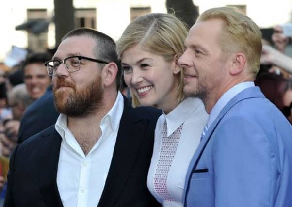Actors Simon Pegg, Rosamund Pike and Nick Frost attend the World Premiere of The World's End in London. Picture: Getty