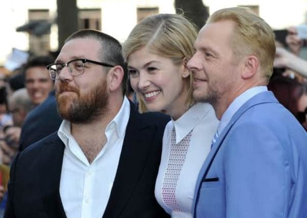 Actors Simon Pegg, Rosamund Pike and Nick Frost attend the World Premiere of The World's End in London. Picture: Getty