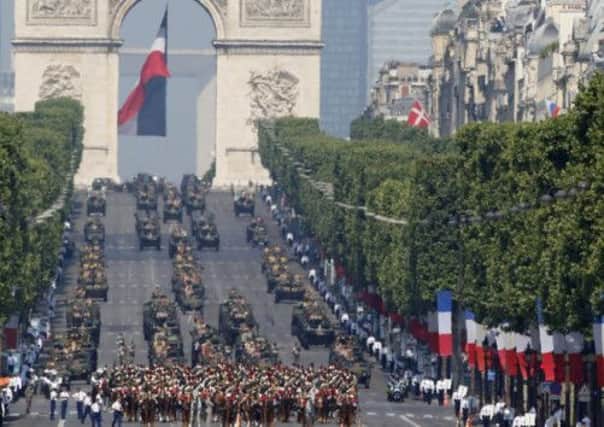 African UN troops take part in the Paris parade on Frances day of celebration. Picture: AP