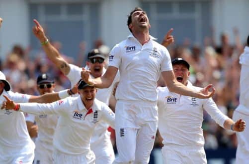 James Anderson leads the jubilant England celebrations. Picture: Nick Potts/PA Wire