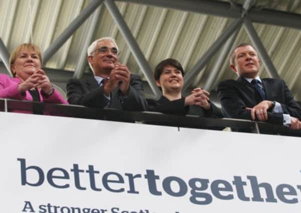 Alistair Darling launches the Better Together campaign with Johann Lamont, Ruth Davidson and Willie Rennie. Picture: PA