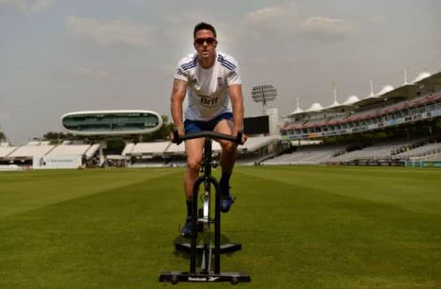 England's Kevin Pietersen warms-up during the nets session at Lord's. Picture: PA