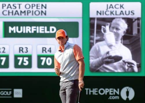 Northern Irelands Rory McIlroy plays in the shadow of a golfing legend during his practice round. Picture: Jane Barlow