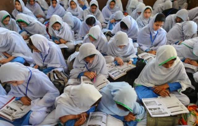 Girls study in a school in Mingora, the town where Malala Yousafza was shot. Picture: Getty
