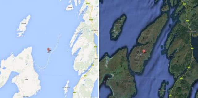 Now you see it: Google have yet to amend the error on a version of their map which sees Jura disappear into the sea. Picture: Google