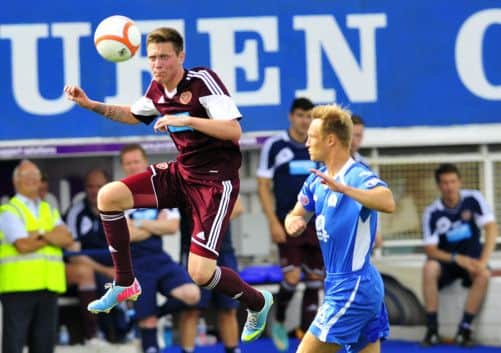 Jordan McGhee's acrobatics failed to force a Hearts win. Picture: Robert Perry