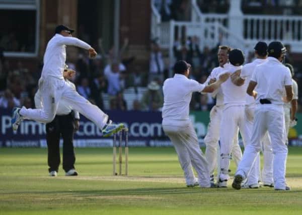 Relief and joy for England after they finally managed to oust another stubborn last-wicket stand from Australia to seal a thumping victory and go 2-0 up. Picture: Reuters
