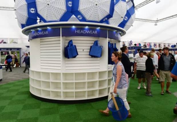 Empty shelves in the official merchandising tent. Picture: Ian Rutherford